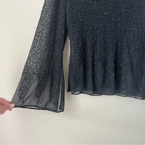 Beaded Black Vintage Beaded Blouse Size 8 - Picture 2 of 10